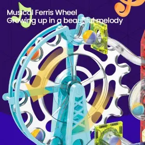 Luminous Magnetic Tiles Assembling Marble Run Ball Track Block Toy with Music & Light