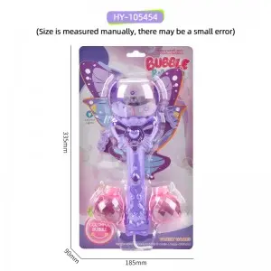 Electric Automatic Bubble Blowing Stick Purple Magic Bubble Wand Toy with 2 Bottles Solution & Light Function