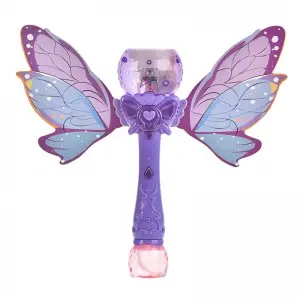Electric Automatic Bubble Blowing Stick Purple Magic Bubble Wand Toy with 2 Bottles Solution & Light Function