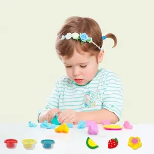 4 Tubs Colored Plasticine and Modeling Tools Kit Children Educational DIY Waffle Making Mold Play Dough Set for Kids Ages 3+