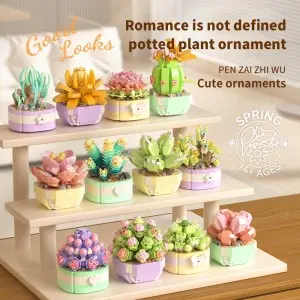 Home Decoration DIY Simulation Bouquet Kids Creative Assemble Succulent Plant Toy Children Construction Potted Building Blocks