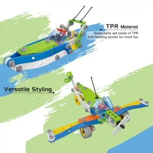 117PCS 5 in 1 Screw Assembly and Disassembly Racing Car Truck Aircraft Boat Model Toys STEAM Building Block Toy Set for Kids