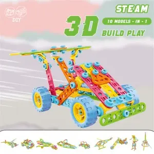 179pcs 10 Models In 1 STEM Building Blocks Kids DIY Plastic Screw Nut Connecting Toys To Assemble
