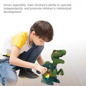 Children STEM Take Part Dinosaur Play Kit Screw Connecting Animal Kids DIY Assemble Construction Dinosaur Toy with Music Light