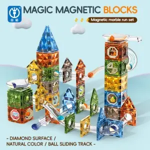 DIY Ball Slide Marble Run Race Track Toy Set Magnetic Building Tiles for Children