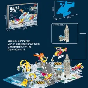 Upgrade Build and Play Set DIY 178PCS Assembly Aircraft Bell Tower Scene Construction Kit STEM Building Blocks Toy for Kid