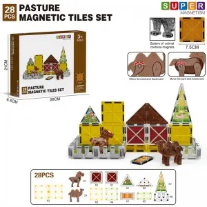 28/35/42pcs Children Farm Animals Magnetic Tiles Construction Toy Building Set for Wholesale