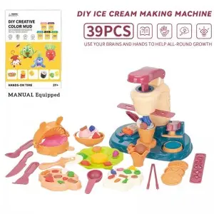 Kids Montessori Educational Pretend Game DIY Ice Cream Making Machine Clay Toy Set Parent-Child Interactive Dough Play Mold Kit