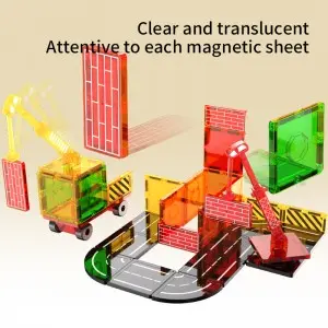 32pcs Engineering Magnetic Tiles Toys Magnet Splicing Excavator Crane Truck Building Blocks
