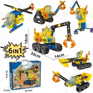 117PCS 6-in-1 City Construction Truck Inertia Model DIY Building Kit Excavator Children Hand on STEM Engineering Toys for Kids