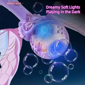 Electric Automatic Bubble Blowing Stick Purple Magic Bubble Wand Toy with 2 Bottles Solution & Light Function