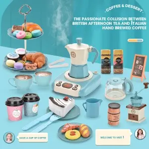 Pretend Play Assembly Desserts Rack Battery Operated Spray Induction Cooker Coffee Toy with Light and Music