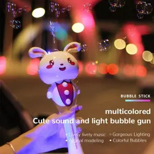 Kids Outdoor Cute Pig/Rabbit/Cow Soap Water Bubble Stick Plastic Electric Cartoon Animals Bubble Wand Toy with Light and Music
