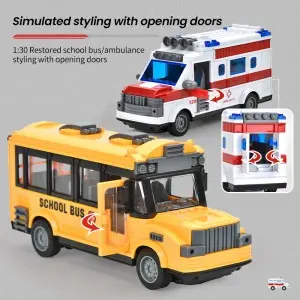 Remote Control Open Door Car Model Kids Gift 1:30 Simulation RC School Bus/ Ambulance Toys with Light
