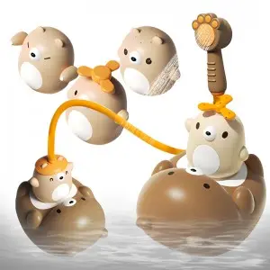 Infant Bathroom Bathtub Suction Cup Shower Head Toddler Water Sprinkler Baby Shower Electric Cartoon Bear Water Play Toy Set