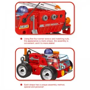 159PCS 7-in-1 Fire Rescue Vehicle Building Block Toys Set Children Hand-on Ability Training Screw and Nuts Assembly City Truck