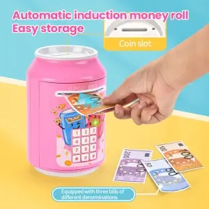 Coke Can Shape ATM Machine Kids Coins Cash Saving Box Password Unlocking Money Box Toy Electric Piggy Bank with Light & Music