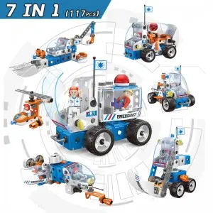 STEAM Education Screw and Nut Connecting Emergency Vehicle Building Play Kit 117pcs 7-in-1 DIY Truck Assembly Toys for Kids