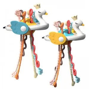 Toddler Sensory Montessori Educational Toys Infant Teething Toy Baby Fine Finger Movement Skill Training Swan Pull String Toy