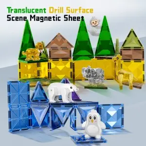 Kids DIY Assembling Magnetic Animals Tiles Building Blocks Toy Snow Oceans/ Farm/ Dinosaurs/ Forests Themes