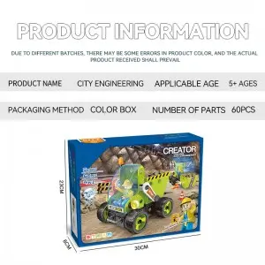 Preschool Educational DIY Assembly Engineering Vehicle Toy Set STEM Learning 60pcs 4-In-1 City Truck Building Block for Kids