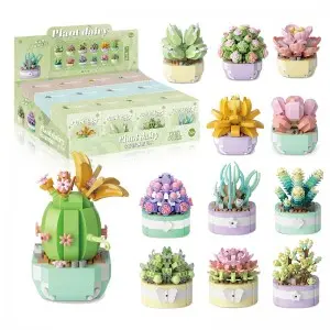 Home Decoration DIY Simulation Bouquet Kids Creative Assemble Succulent Plant Toy Children Construction Potted Building Blocks