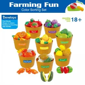 52pcs Kitchen Pretend Play Fruits Vegetables Seafood Color Shape Cognition Sorting Set Kids Educational Food Cutting Toy Set