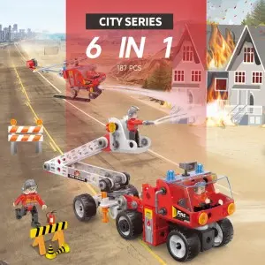 187PCS STEM Screw Nut Assembling Fire Fighting Vehicle Helicopter Toys Educational Fire Rescue Truck Building Block Set for Kids