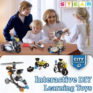 161PCS 8-in-1 Police Theme Screw Nut Assembly Vehicle Kit Building Blocks Car Children Educational STEM DIY Toys for Kids Boys