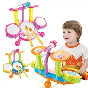 Baby Montessori Music Instrument Toddler Musical Beating Tambourine Kit Educational Microphone Jazz Drum Toy Set for Kids