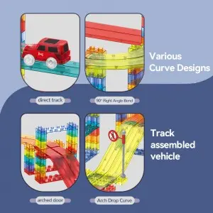 Magnetic Tiles Flexible Assembling Mini Car Racing Track Toy Kids DIY Orbital Slot Building Blocks Toy