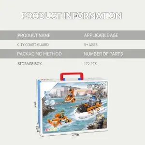 172pcs City Coast Guard Building Block Set STEAM DIY Screws Nuts Assembly Truck Helicopter Boat Construction Toys for Kids