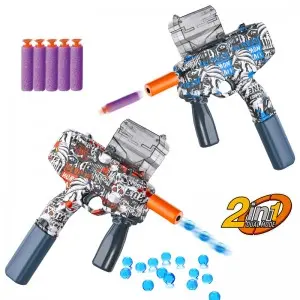 Children Indoor Outdoor 2-in-1 Shooting Modes Soft Bullet Blaster Gun Plastic Electric MP9 Water Shooting Gun Toys for Kids