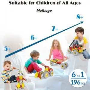 196PCS 6 in 1 Creative DIY Assembly Truck Play Kit STEM Kids Screw Nut Take Part Toys Children Educational Building Blocks Toy