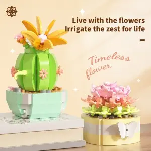 Home Decoration DIY Simulation Bouquet Kids Creative Assemble Succulent Plant Toy Children Construction Potted Building Blocks