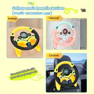 Montessori Sensory Driving Toy – 360° Steering Wheel & Pedals with Suction Cup, Vibrant Yellow/Pink for Ages 3-6