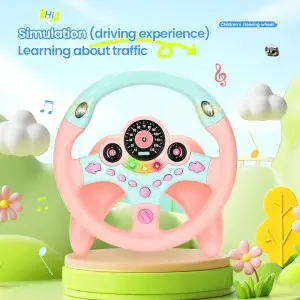 Montessori Sensory Driving Toy – 360° Steering Wheel & Pedals with Suction Cup, Vibrant Yellow/Pink for Ages 3-6