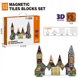 High Quality 3D Diamond Magnet Building Block Set STEM Educational Magnetic Tiles Toys for Children