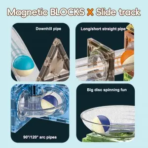 DIY Ball Slide Marble Run Race Track Toy Set Magnetic Building Tiles for Children