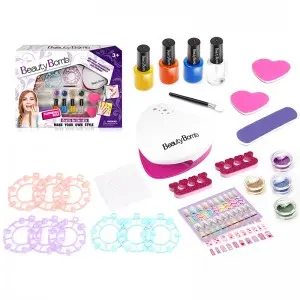 Girls Nail Polish Kit Glitter Powder False Nails Non-Toxic Kids Manicure Set with Electric Dryer