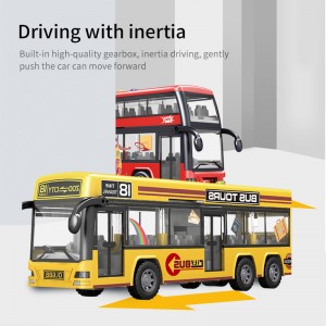 Children Inertia Door Opening City Tourist Car Model Kids Plastic Friction Truck Double Decker Urban Bus Toy with Music & Light
