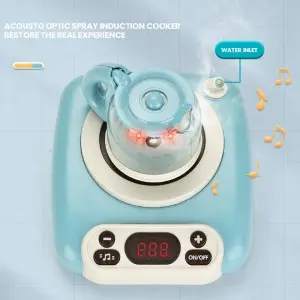 Pretend Play Assembly Desserts Rack Battery Operated Spray Induction Cooker Coffee Toy with Light and Music