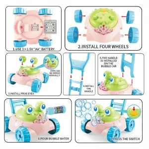 New Cartoon Frog Lawn Mower Bubble Cart Juguetes De Burbujas Summer Outdoor Electric Musical Bubble Machine Toys for Kids