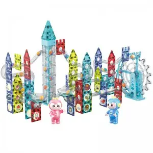 Luminous Magnetic Tiles Assembling Marble Run Ball Track Block Toy with Music & Light