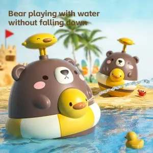 Infant Indoor Cartoon Roly-Poly Tumbler Toy Toddler Bathtub Water Sprinkler Gun Machine Cute Baby Pressing Bear Water Squirt Toy