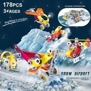Upgrade Build and Play Set DIY 178PCS Assembly Aircraft Bell Tower Scene Construction Kit STEM Building Blocks Toy for Kid
