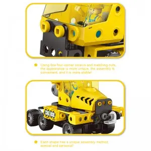 193PCS 6-in-1 DIY Assembly Urban Construction Vehicle Toys Electric Children STEM City Engineering Truck Build Block for Kids