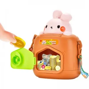 Baby Cute Bunny Coin/ Money/ jewelry Saving Box Toddlers Key Unlocking Cartoon Rabbit Piggy Bank Toys with Adjustable Straps