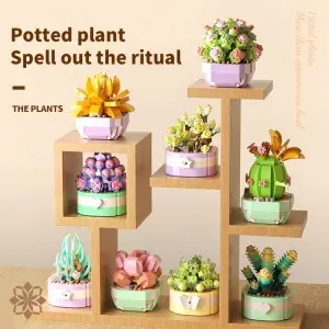 Home Decoration DIY Simulation Bouquet Kids Creative Assemble Succulent Plant Toy Children Construction Potted Building Blocks
