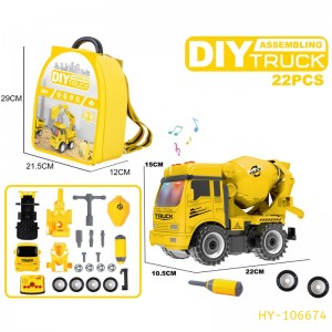 Friction Powered Excavator/Crane/Dump Truck/Concrete Mixer DIY Assembly Engineering Truck Toys Set with Backpack & Light & Music